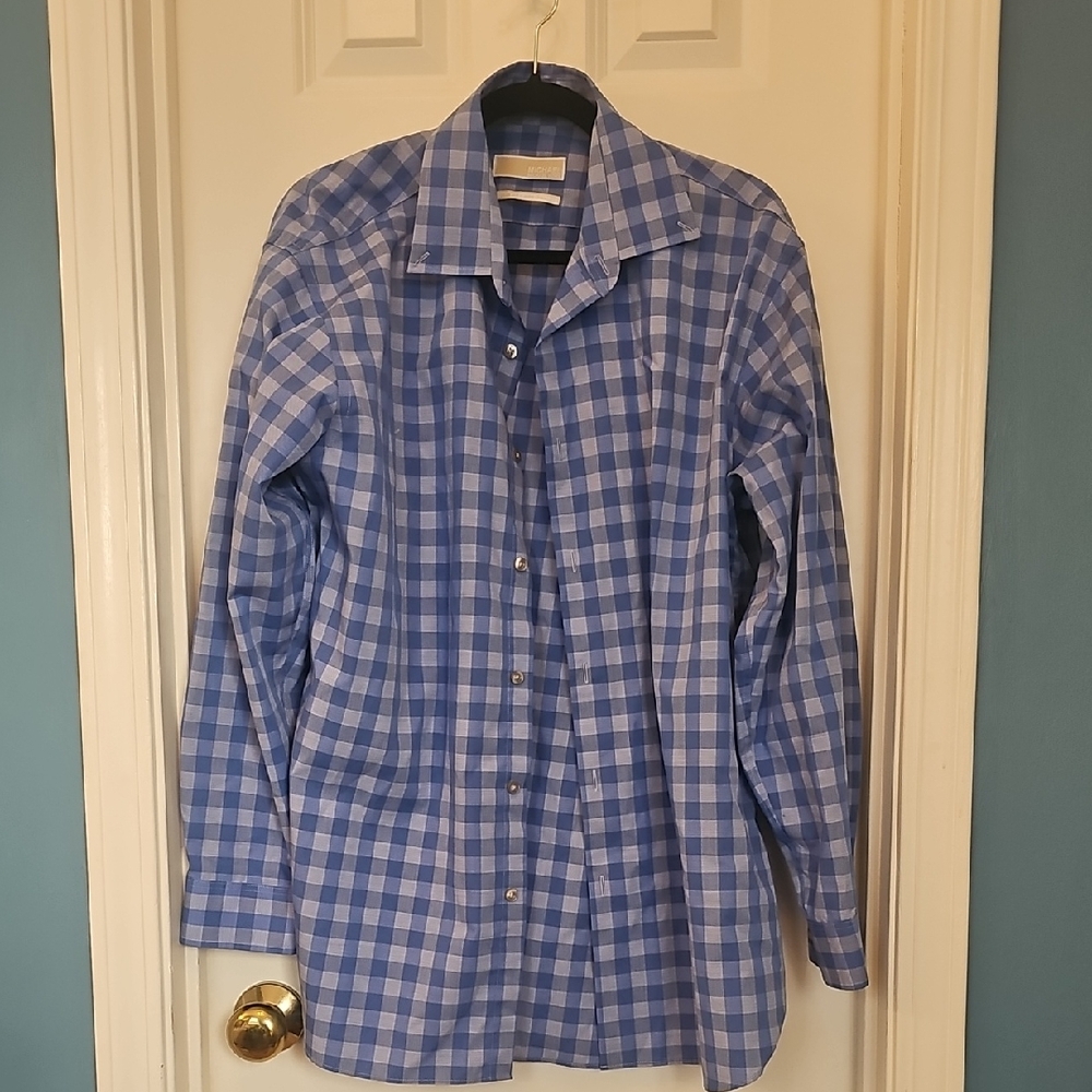 MICHAEL Michael Kors Blue and White Plaid Dress Shirt